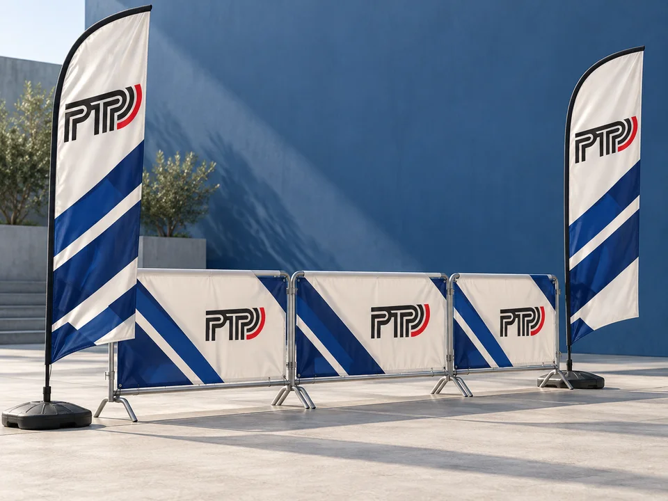 Custom Feather Flags & Barrier Covers — product design presentation