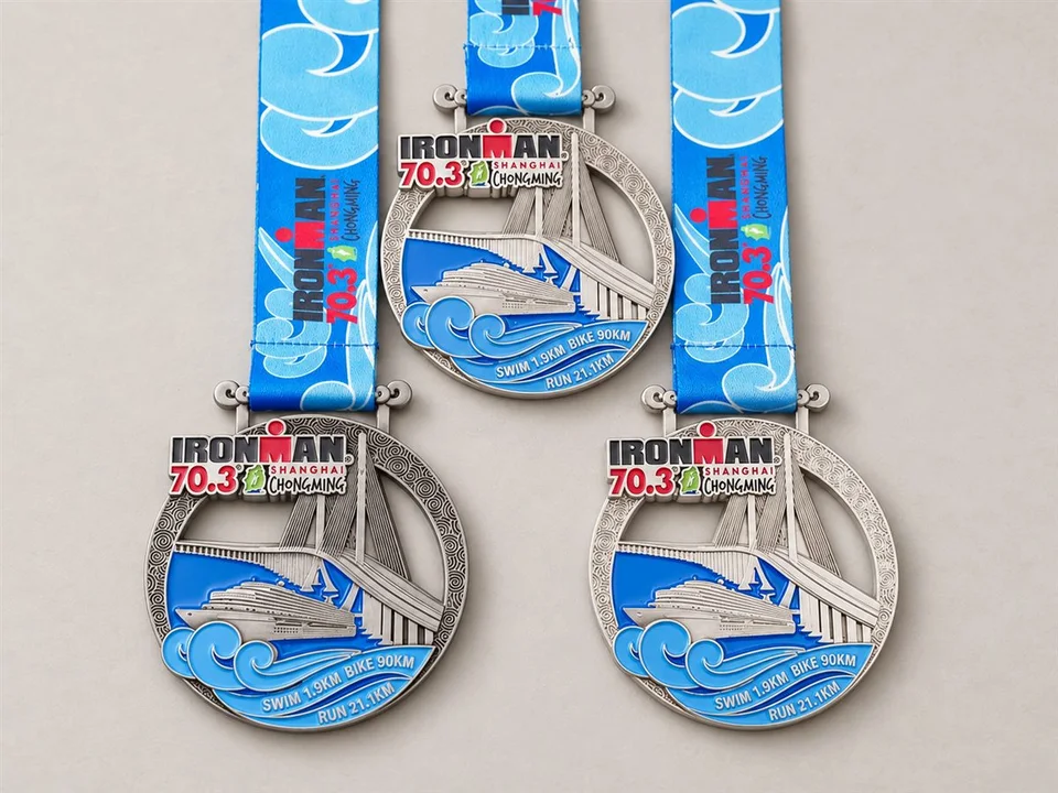 AI-styled presentation of supplied finisher medals and printed ribbons